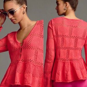 NWT- Pilcro- Pointelle Babydoll Sweater- Color/Coral-‎ XS